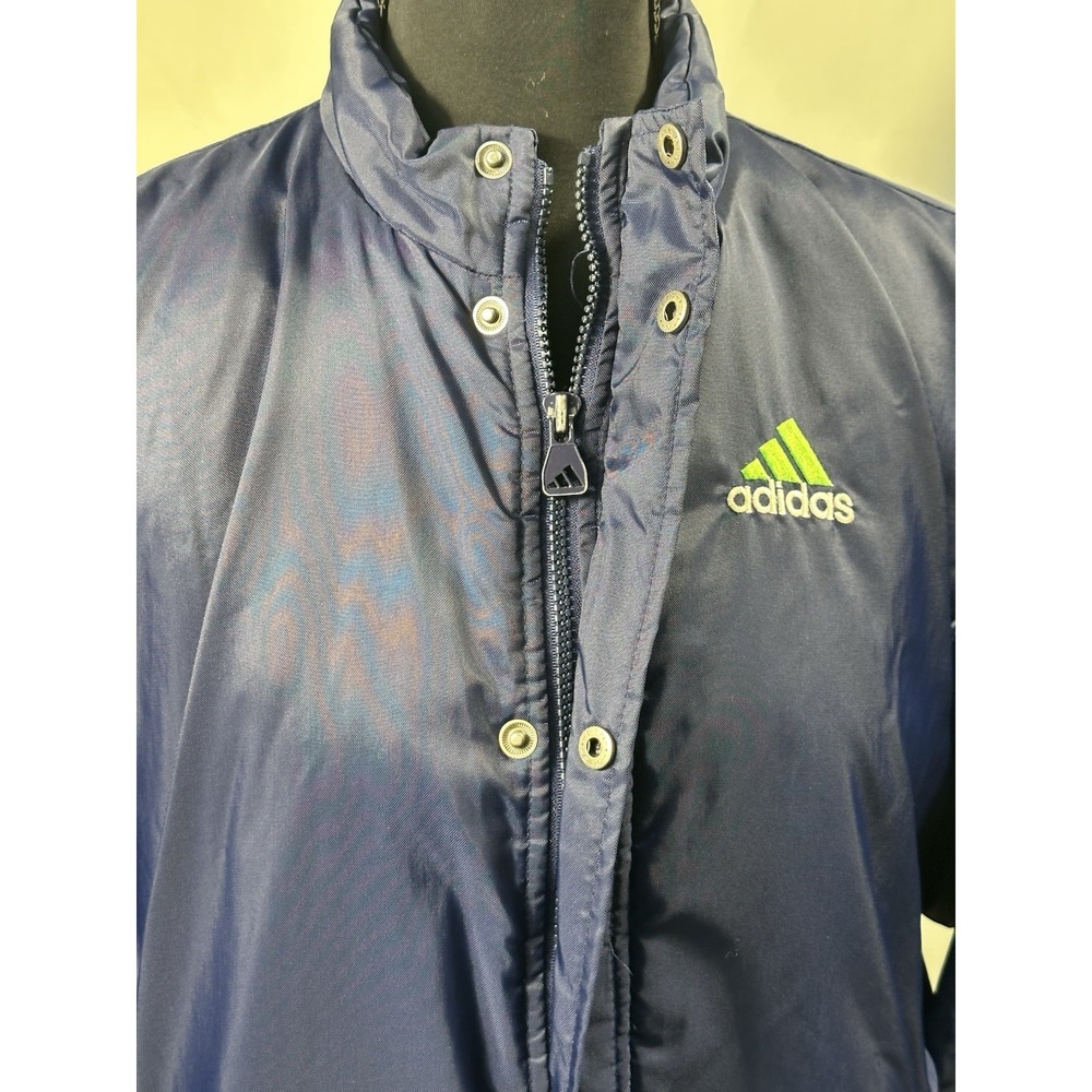 90's Adidas Puffer Striped Jacket Large Embroidered Logo Green White Blue Large - Picture 4 of 7
